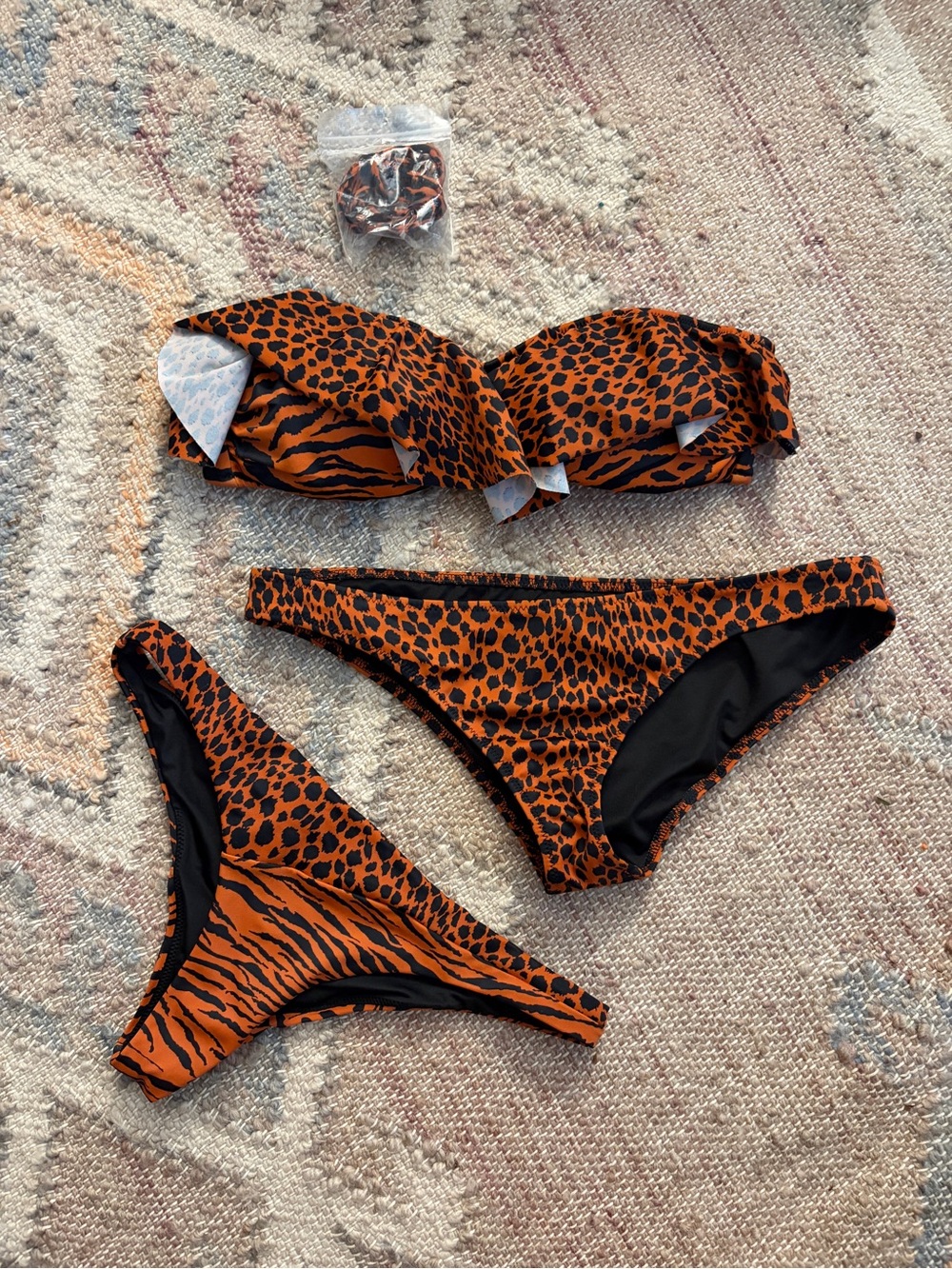 Victoria's Secret Orange and Black Animal Print Bandeau Bikini Set Small